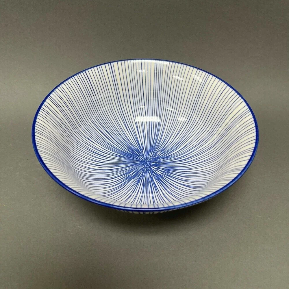 Eyeful Home Serving Bowl Blue White Striped Dishwasher Microwave‎ Oven Safe